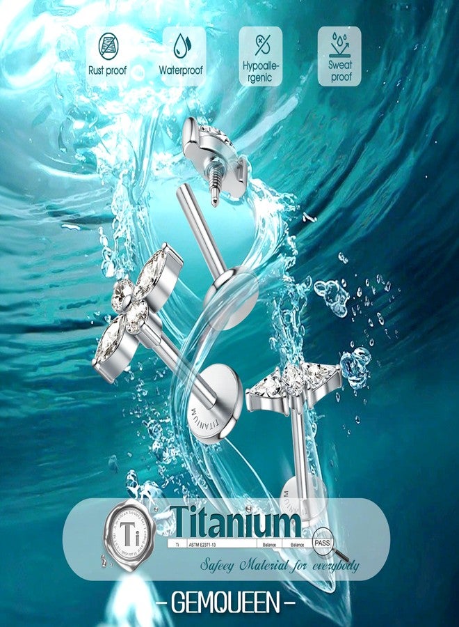 GEMQUEEN أقراط GEMQUEEN G23 من التيتانيوم، مطلية بالفضة، مضادة للحساسية، 3 قطع، مقاس 18G، ذات خيط داخلي، مناسبة لثقب غضروف الأذن، والزنمة، والصدفة، والحلزون، للنساء والرجال ذوي الأذنين الحساسة. - Image 4